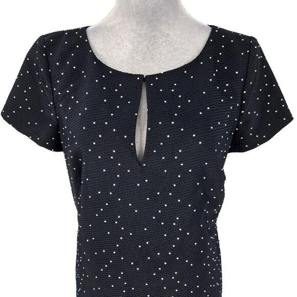 Ann Taylor Dress Womens 10 Navy Blue Polka Dot Silk Blend Lined Career New - Picture 8 of 14